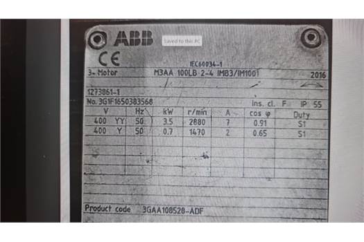 ABB M3AA 100LB 2-4 IMB3/IM1001 MOTOR